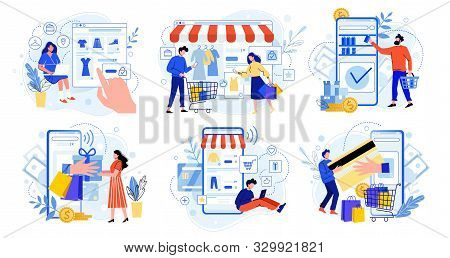 Online Shopping. Internet Market, Mobile App Shopping And People Buy Gifts. Smartphone Payment And O