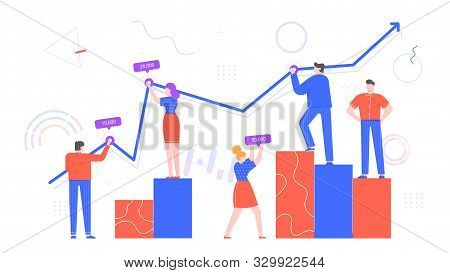 People Work With Chart Data. Office Workers Statistics, Business Diagram And Team Work With Chart Fl