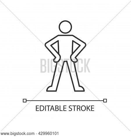 Confidence Body Language Linear Icon. Standing In Confident Posture. Expressing Assertiveness. Thin 