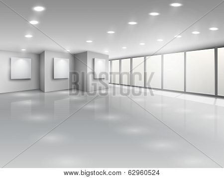 Empty gallery interior with light windows