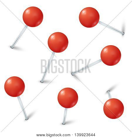 Red map pin markers vector. Collection pins fixed and illustration pin with red button