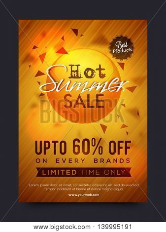 Hot Summer Sale and Discounts, Summer Sale Poster, Sale Banner, Sale Flyer, Limited Time Sale, Upto 60% Off on every brands, Best Products Sale, Shiny Sale Background, 