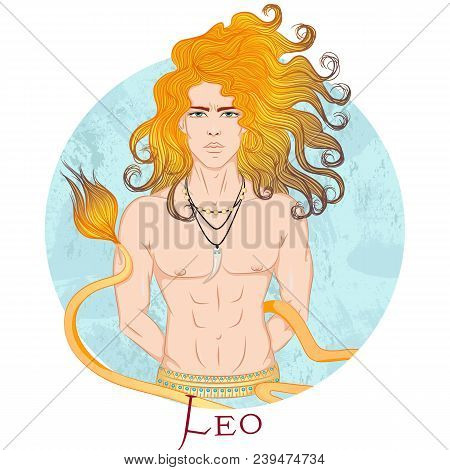 Zodiac. Vector Illustration Of The Astrological Sign Of Leo As A Beautiful Man With A Naked Torso. R