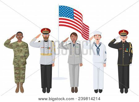 Five American Soldiers In Uniform. May Be Used For Memorial Day, Veterans Day, Independence Day Even