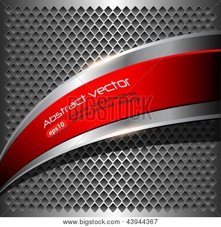 Abstract metallic background with glossy banner, vector.