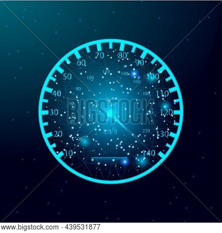 Car Speedometer Isolated On Dark Blue Background. Abstract Low Poly Wireframe Style. Stock Vector Il