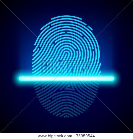 Fingerprint scanner, identification system. Vector.