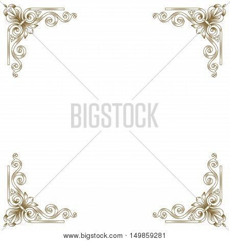 Golden frame, vintage frame, baroque frame, scroll frame ornament frame, engraving frame, border frame, floral retro frame, pattern antique frame, style acanthus frame, foliage swirl frame, decorative frame. Vector.