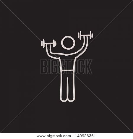 Man exercising with dumbbells vector sketch icon isolated on background. Hand drawn Man exercising with dumbbells icon. Man exercising with dumbbells sketch icon for infographic, website or app.