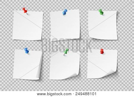 Note Papers. White Pin Blank Sticky Notes With Color Pins Post Notepaper. Nobody Paper Organize Offi