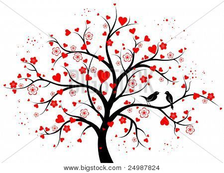 Two-colored decorative tree with hearts