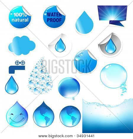 Water Symbol Big Set, Isolated On White Background, Vector Illustration