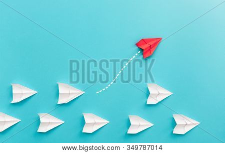 New Ideas Creativity And Different Innovative Solution. Business Concept. A Group Of Paper Airplanes