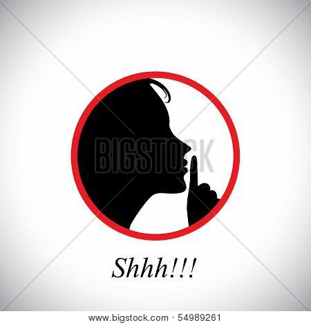 Young Woman Saying Shh & Gesturing Using Her Forefinger - Concept Vector