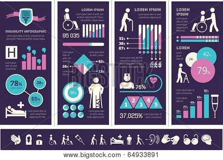 Flat Disability Infographics Elements plus Icon Set. Vector.