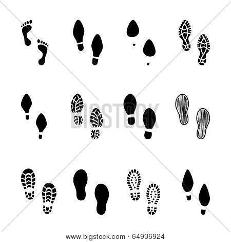 Set of footprints and shoeprints icons