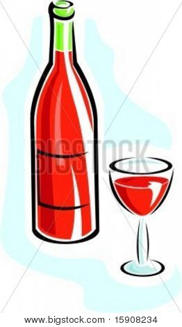 Bouteille de vin et verre à cocktail.Illustration vectorielle