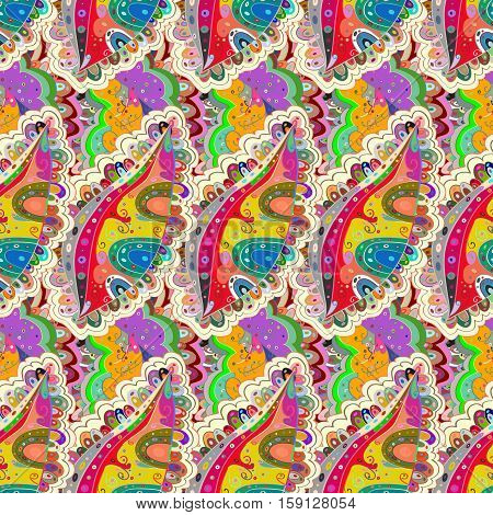 Cartoon Hand-drawn Doodles.seamless Pattern. Colorful Detailed With Lots Of Objects Vector Backgroun