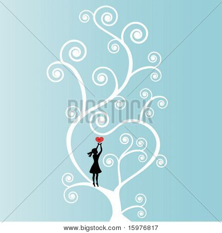 coil tree with love heart and girl heart says 