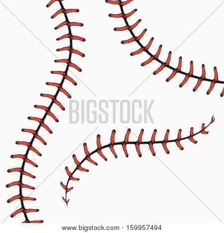 Baseball stitches, softball laces isolated on white. vector set. Red stitch for ball, line curve seam stitch illustration