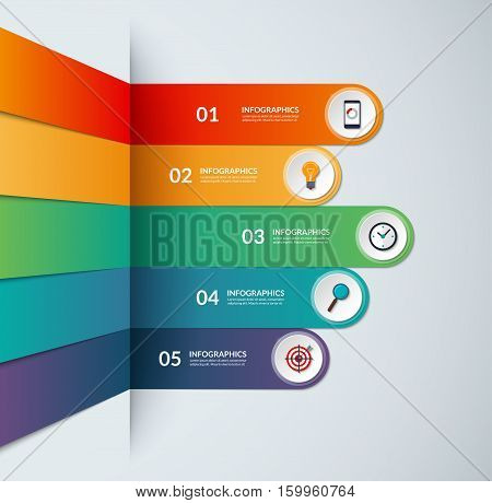 Infographic template in the form of broken colored paper strips. Vector banner for business infographics with 5 options. Can be used for graph, diagram, chart, number and step options, web design