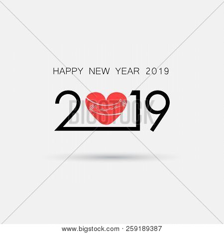 2,0,1 And 9 And Hand Sign With Holiday Background Concept.red Heart Sign And Happy New Year 2019 Typ