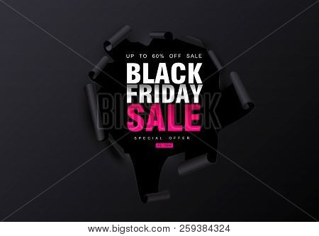 Black Friday Sale Background. Hole In Black Paper. Big Sale, Black Friday, Creative Template. Vector