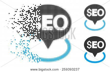 Seo Geotargeting Icon In Dissolved, Dotted Halftone And Whole Variants. Pixels Are Organized Into Ve