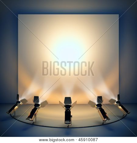 Empty background with stage spotlight. A 3d illustration blank template layout of presentation wall.