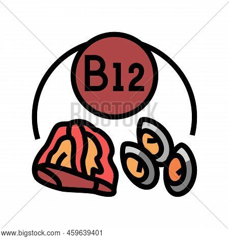 B12 Vitamin Color Icon Vector. B12 Vitamin Sign. Isolated Symbol Illustration