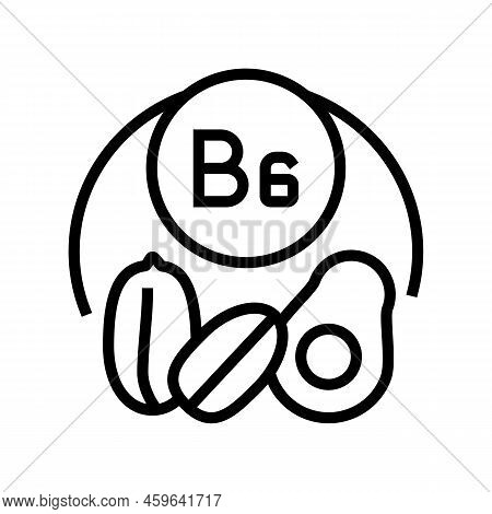 B6 Vitamin Line Icon Vector. B6 Vitamin Sign. Isolated Contour Symbol Black Illustration