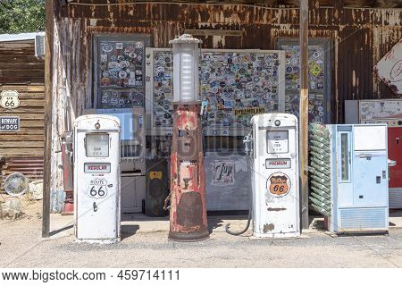 Hackberry, Usa - May 25, 2022:  Petrol Station At Hackberry General Store  In Hackberry , Arizona, U