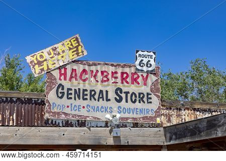 Hackberry, Usa - May 25, 2022: Historic Route 66 And General Store Sign In Hackberry, Usa.