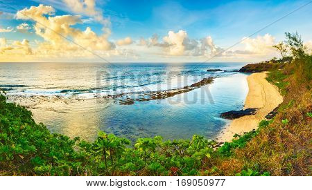 Gris-Gris beach at sunrise. Mauritius. Panorama