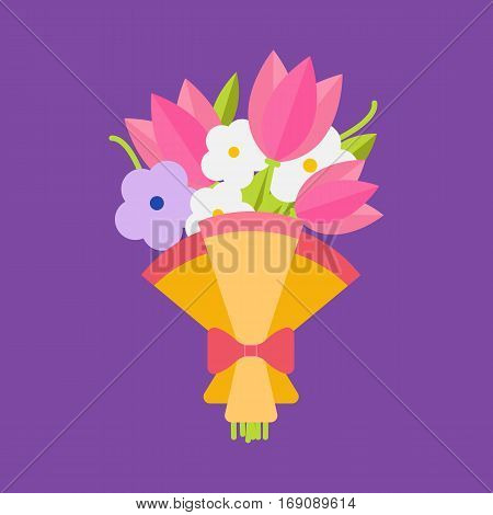 Wedding bouquet flowers vector illustration. Wedding bouquet flowers. Beautiful wedding congratulation bouquet isolated on background. Wedding bouquet flat style. Wedding flowers isolated vector