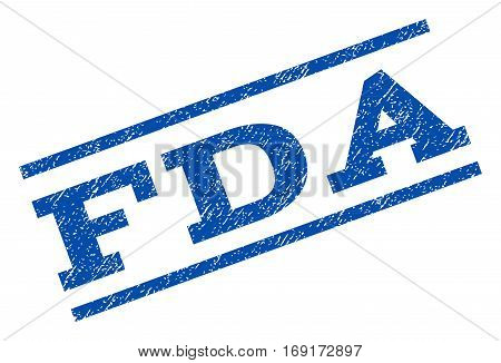 FDA watermark stamp. Text caption between parallel lines with grunge design style. Rotated rubber seal stamp with scratched texture. Vector blue ink imprint on a white background.