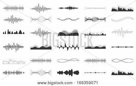 Vector sound waves set. Audio Player. Audio equalizer technology, pulse musical. Vector illustration.