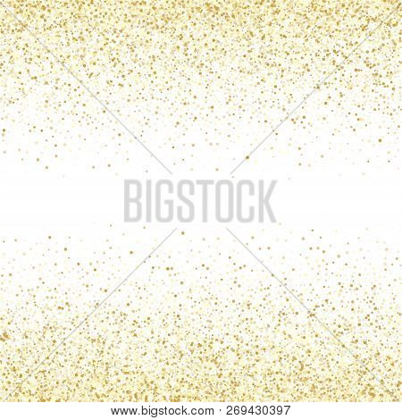 Gold Sparkles Glitter Dust Metallic Confetti Vector Background. Elegant Golden Sparkling Background.