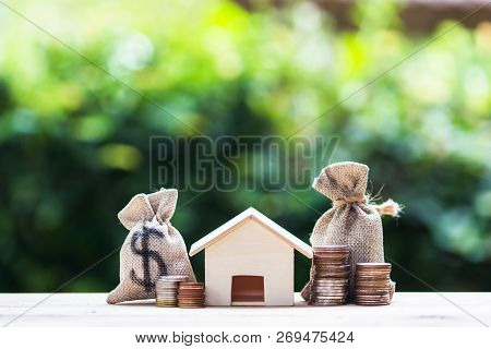 Home Loan, Mortgages, Debt, Savings Money For Home Buying Concept : Us Dollar In A Money Bag, Small 