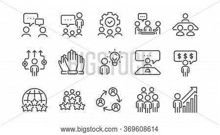 Business People Line Icons Set. Meeting, Job Structure, Team. Group People, Communication, Member Ic