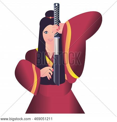 Isolated Cute Happy Girl With Japanese Kimono Vector Illustration