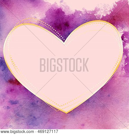 Purple Watercolor Heart Frame. Valentines Day Concept Illustration