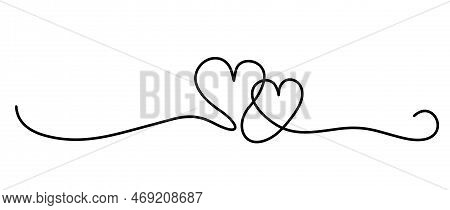 Two Hearts Continuous Line Drawing. Romantic Continuous One Line Drawing Connecting Two Hearts, Love