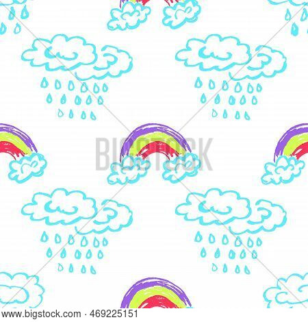 Seamless Pattern. Children's Drawings With Wax Crayons