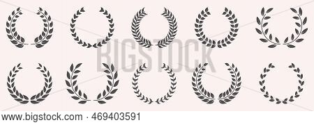 Olive Leaves Branch Award Silhouette Icon. Laurel Wreath, Success Round Ornament Pictogram, Victory 