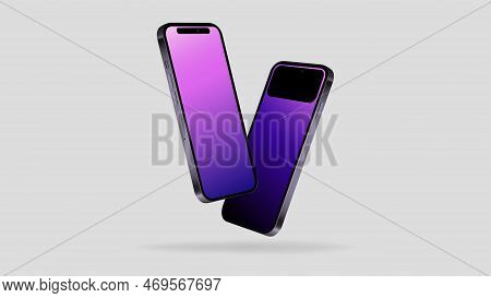 Two Smartphones 14 In Diagonal Angle. Editable Mockup. Vector Illustration