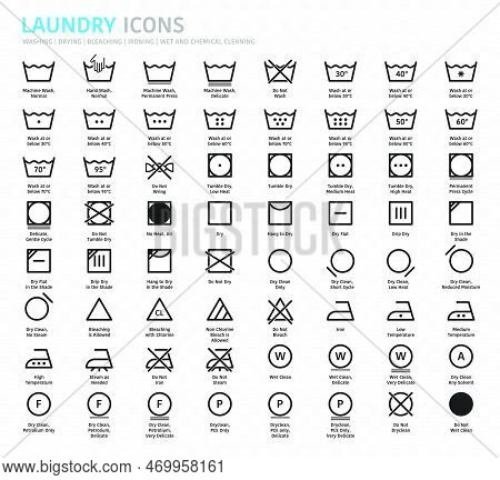 Laundry Symbols, Care Symbols. Washing, Drying, Bleaching, Ironing And Cleaning. Laundry Guide, Care