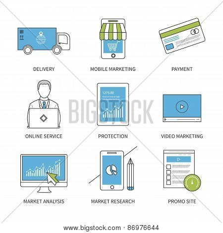 Flat design modern vector illustration concept for delivery, mobile marketing, payment, online servi