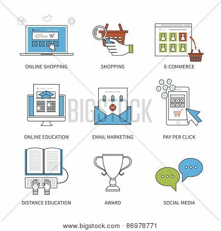 Flat design modern vector illustration concept for online shopping, mobile marketing, e-commerce, so