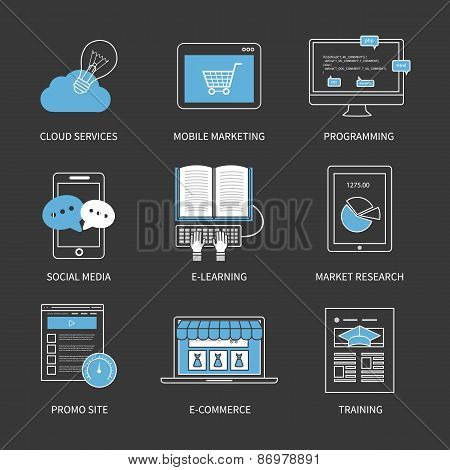 Flat design modern vector illustration concept for cloud services, mobile marketing, programming, so